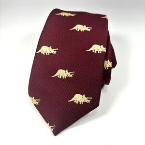 VTG American Museum of Natural History Mens Tie Burgundy w/ Triceratops Repp